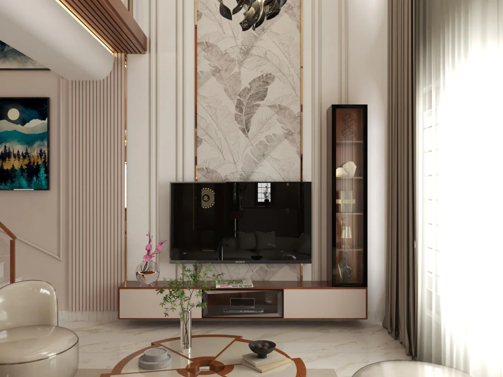 Timberlane living room with a decorative TV wall